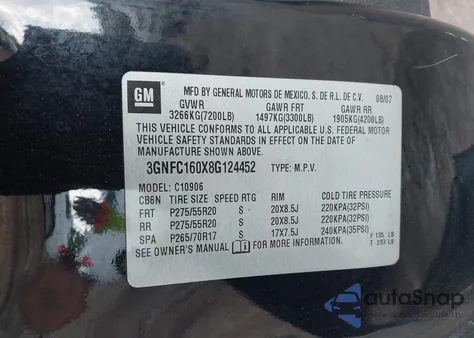 2008 Chevrolet Suburban 1500 Ltz z USA, uszkodzony, nr VIN 3GNFC160X8G124452
